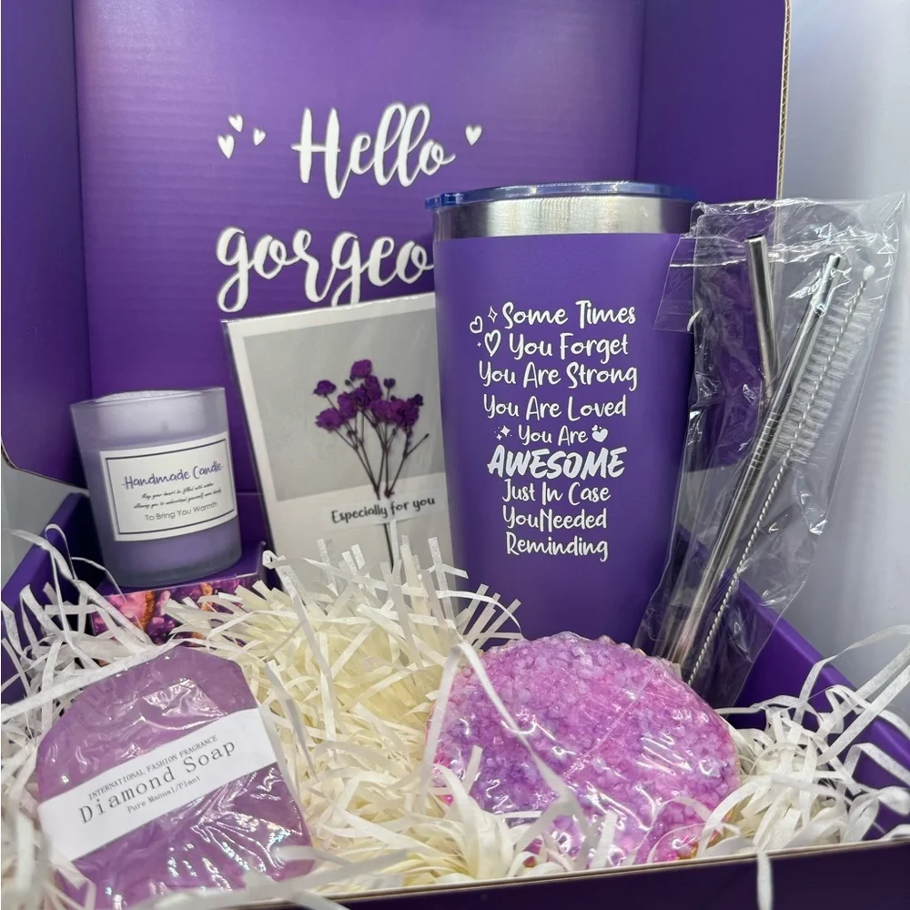 Purple Gift Set with Tumbler and Candle
